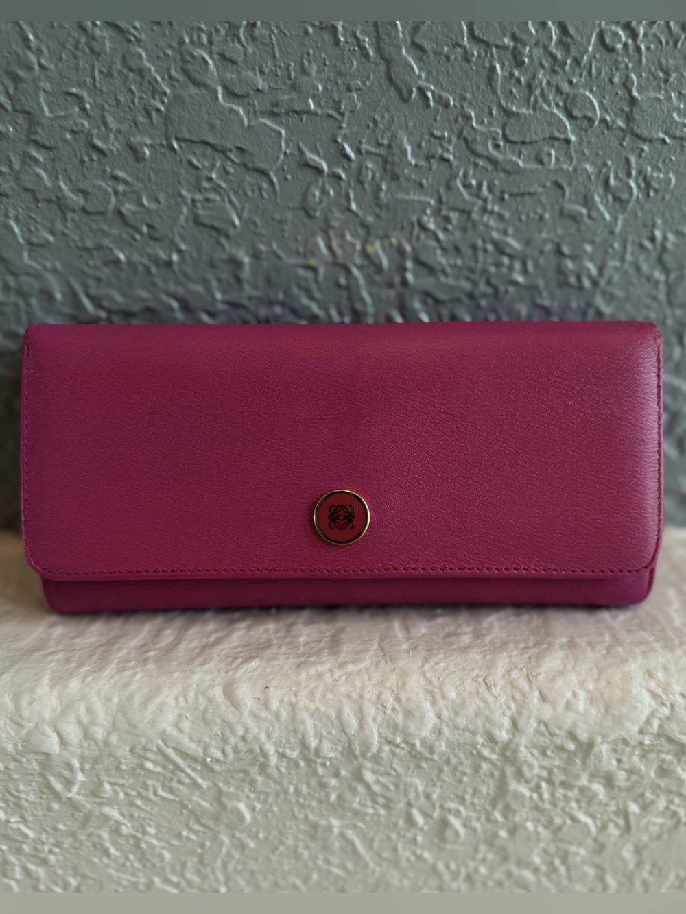 Loewe Anagram Leather Continental Flap Long Wallet Fuchsia - Picture 7 of 16